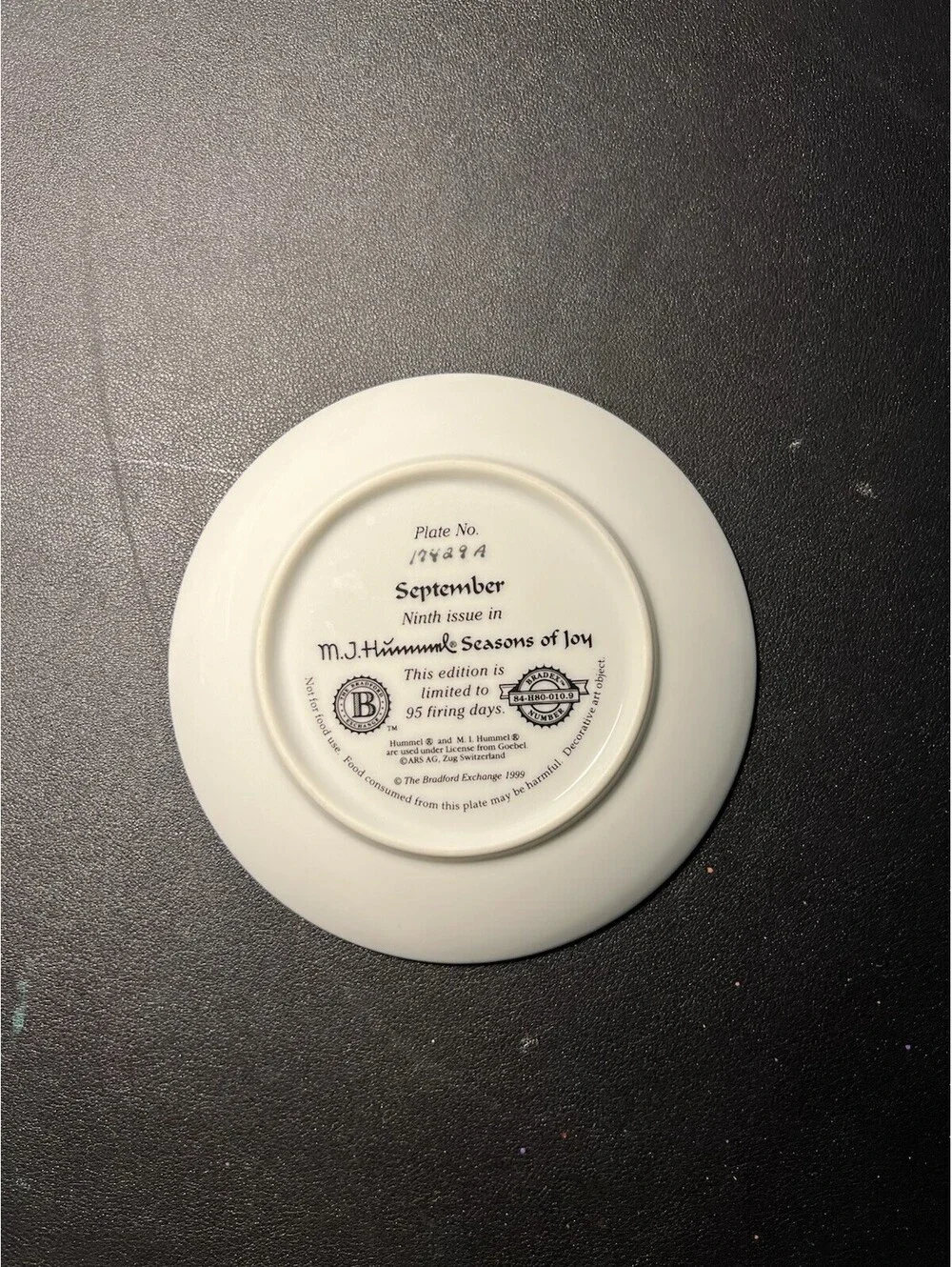NIB Bradford Exchange 1990s Collector Plate Seasons Of Joy September, 6”